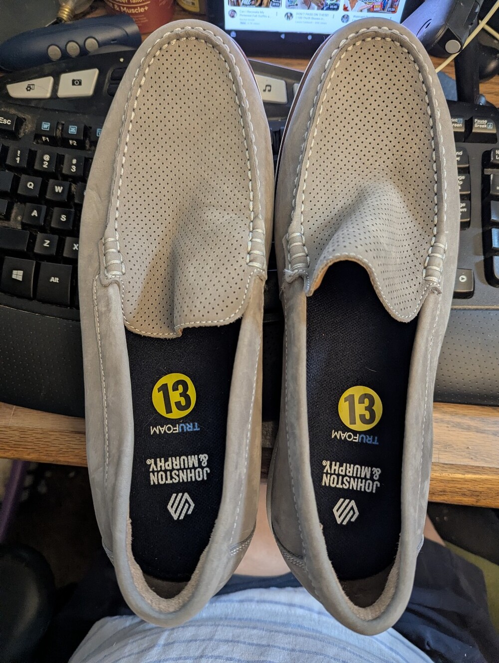 NWOT Mens Johnson & Murphy Hodges Grey Ltwt Trufoam Slip on Shoes Sz 13m